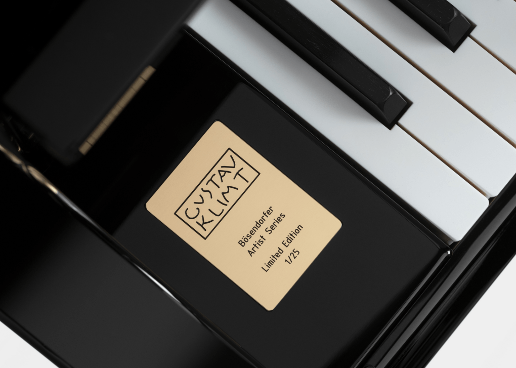 Individually numbered brass plaque on Bosendorfer Tree of Life Grand Piano