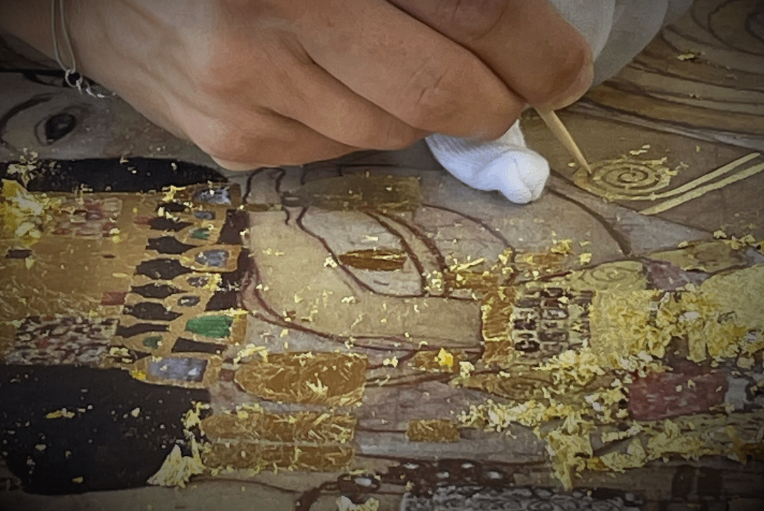 Hand gilding on Bosendorfer Tree of Life Grand Piano
